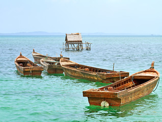 Fishing boats are in the South China Sea from Bintan Island, Indonesia.