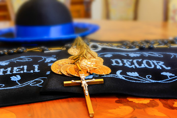 Religious equipment ready for Easter celebration on Blurred Background