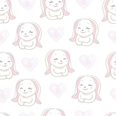 Cute Bunny Rabbit Seamless Pattern Vector Background