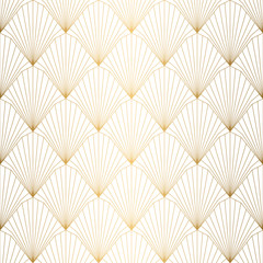 Art Deco pattern. Seamless white and gold background. Wedding decoration