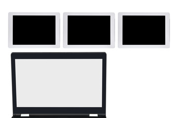 Blank computer tablet screen for online virtual remote meeting, TV video web conference concept and work from home idea