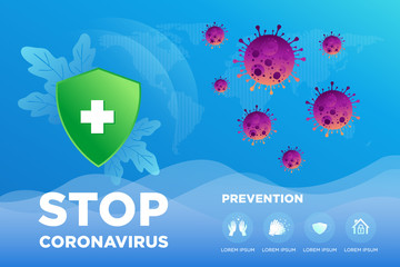 Coronavirus banner with bacteria - global pandemic concept. Novel coronavirus 2019-nCoV background. Virus Infection. Medical wallpaper. Quarantine illustration. Vector 10 eps
