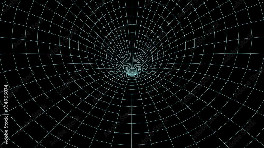 Poster wireframe abstract tunnel. 3d vector wormhole with a mesh structure. vortex. vector perspective grid