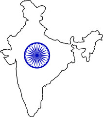 illustration vector icon of Indian map with Ashoka Chakra
