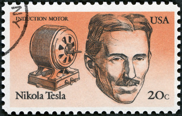 USA - 1983: shows Nikola Tesla (1856-1943), American Inventors, induction motor, 1983