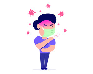 illustration of man affected by corona virus which causes coughing, fever and shortness of breath , ready to use vector EPS 10