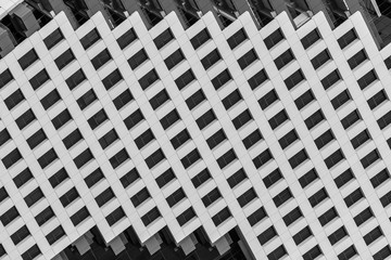 Black and white cellular pattern facade decoration building, zig-zag pattern of architecture details ornament