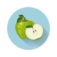 Green apple vector illustration. Apple icon. Fresh healthy food - organic natural food isolated