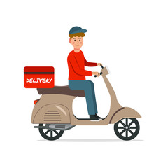 Delivery man riding brown scooter illustration vector