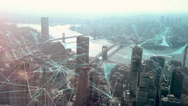 Network over New York City in the morning