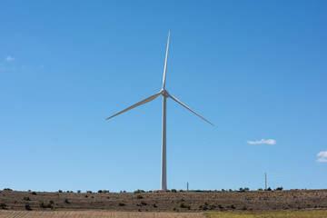 Parque eólico en la tierra produce energía eléctrica