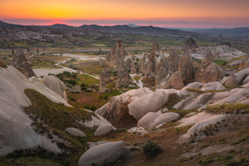 Typical Cappadocian landscape, close to Goreme. Nevsehir, Anatolia, Turkey