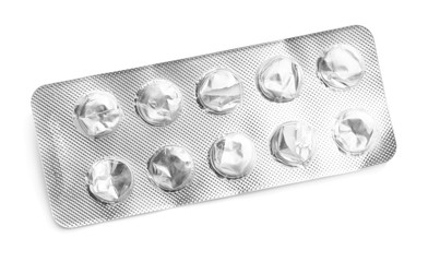 Empty blister pack for pills on white background
