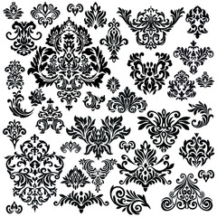 Vintage baroque ornament retro pattern antique style acanthus on a black background. Decoration for cards and wedding invitations.
