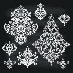 Vintage baroque ornament retro pattern antique style acanthus on a black background. Decoration for cards and wedding invitations.