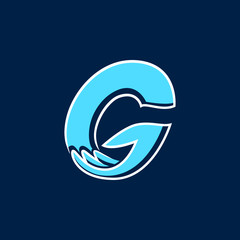 Abstract graphic vector illustration of the letter G with an element in the shape of a human palm