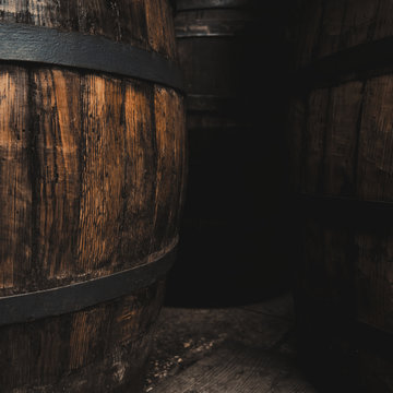 Old wine barrels close-up
