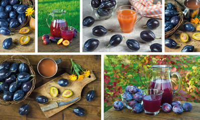 Collage of compositions with plums