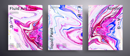 Abstract vector poster, set of modern design fluid art covers. Beautiful background that applicable for design cover, poster, brochure and etc. Pink, blue and white universal trendy painting backdrop
