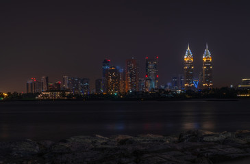 Fototapeta na wymiar DUBAI - may 2019: Burj Al Arab the luxury seven star Dubai hotel at night. UAE.