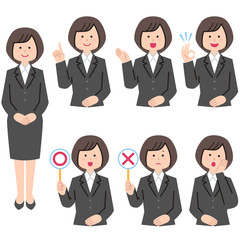 女性　表情　セット　ビジネス　スーツ