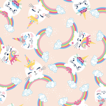 Cute cat unicorns, doodle illustration for kids