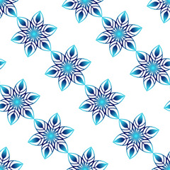 Winter seamless pattern with colorful gradient snowflakes on white background. Vector illustration for fabric, textile wallpaper, posters, gift wrapping paper. Christmas vector illustration. 