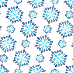 Winter seamless pattern with colorful gradient snowflakes on white background. Vector illustration for fabric, textile wallpaper, posters, gift wrapping paper. Christmas vector illustration. 
