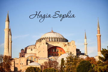 Ayasofya Museum (Hagia Sophia) in Sultan Ahmet park in Eminonu, Istanbul, Turkey