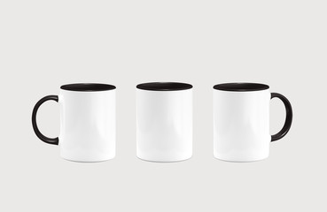 White inside black mug mockup isolated on grey background