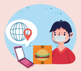 customer man with mobile menu order food ecommerce online shopping covid 19 coronavirus