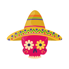 skull with hat decoration cinco de mayo mexican celebration flat style icon
