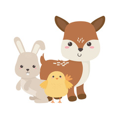 camping cute rabbit deer and chicken cartoon isolated icon design