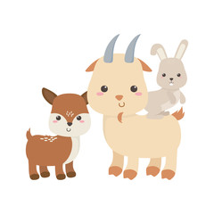 Fototapeta premium cute deer goat and rabbit cartoon animals isolated icon design