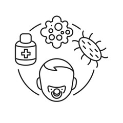 Pediatric immunology black line icon. Check and treatment viral diseases in children. Pictogram for web page, mobile app, promo. UI UX GUI design element