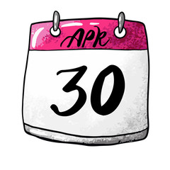 Calendar with the date April 30 on a white background. Orthodox feast. Acquisition of the relics of St. Alexander Svirsky. Vector illustration