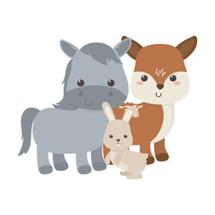 cute little horse deer and rabbit animal cartoon isolated design