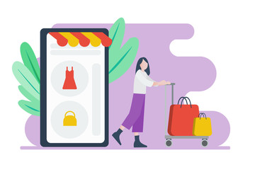 illustration for landing page with online shopping concept. Premium vector