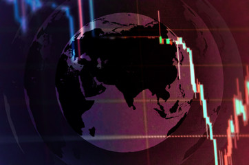 economic  crisis impact concept graph chart diagram on screen down global business finance. Selective focus.