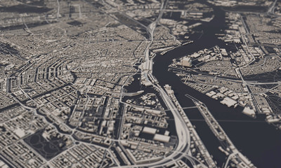 Amsterdam, Netherlands city map 3D Rendering. Aerial satellite view.