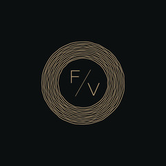 Graphic vector illustration of two letters F and V inside the tree rings