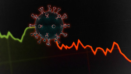 Global pandemic epidemics and economic crisis  impact coronavirus covid 19 business concept graph molecule on black background