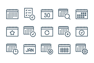 Calendar, schedule and appointment planner line icons. Reminder and business organizer vector icon set.