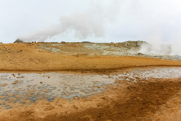 bubbling sulphuric geysers in Iceland. Powerful geothermal