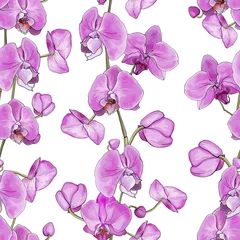 Cercles muraux Orchidee Floral pattern sans couture avec orchidée fleurs roses sur fond blanc. Dessiné à la main. Plantes tropicales pour le design, le textile, l& 39 impression, les papiers peints, le papier d& 39 emballage. Illustration vectorielle de stock.