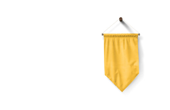 Yellow chevron pennant flag mockup isolated on white background