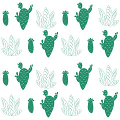 Set of seamless pattern with cactus, succulents and floral elements. Vintage vector botanical illustration. Background ready for printing on textile and other seamless design