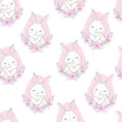 Obraz premium Cute Bunny Rabbit Seamless Pattern Vector Background