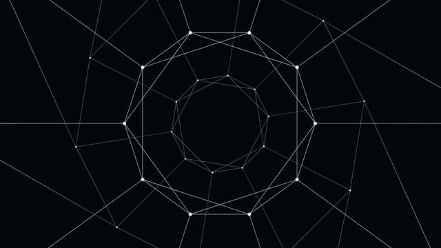 Abstract animated geometric background. A looped video footage. Circular pattern. Lines and points. 4K.