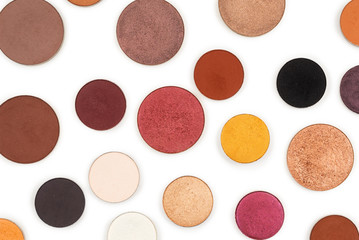 Fototapeta premium Round multicolored make up eyeshadows isolated on white.